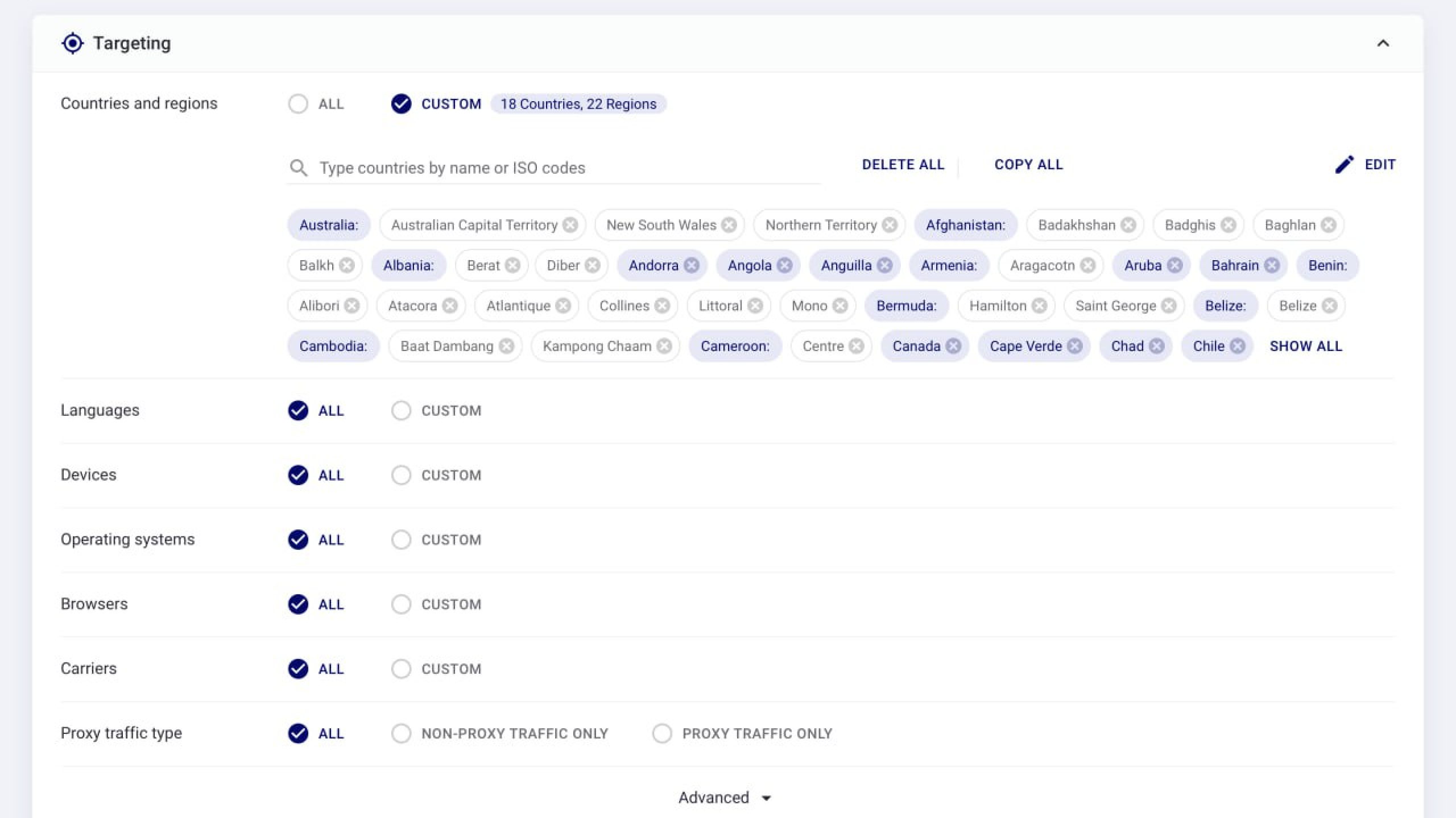 Setting up targeting
